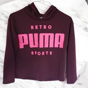 PUMA Girl's Long Sleeve Top Hoodie Size XL 16 BURGUNDY Cropped Pullover Hoodie